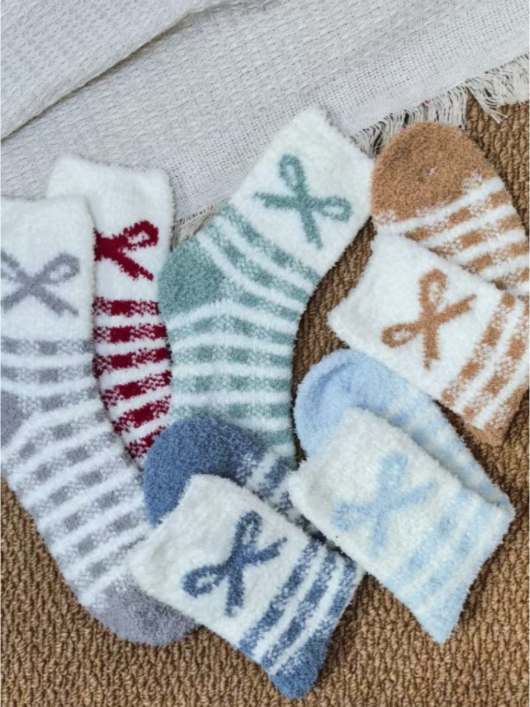 Rufia - Stripe Thickened Mid-calf Socks with Bow Patterns – 6 Colors