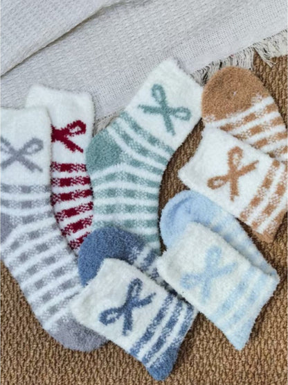 Rufia - Stripe Thickened Mid-calf Socks with Bow Patterns – 6 Colors