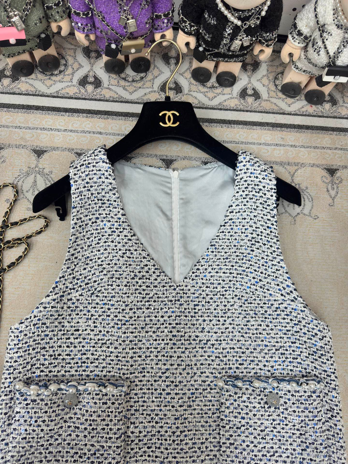 CC Tweed Vest Dress Black Polyester Polyamide 251869