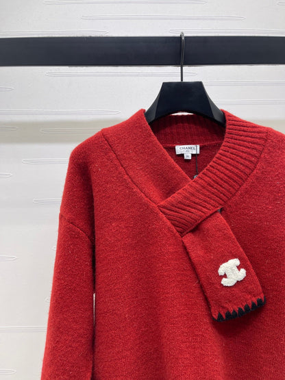 CHANEL 26 SCALF & V-NECK RED SWEATER 335371