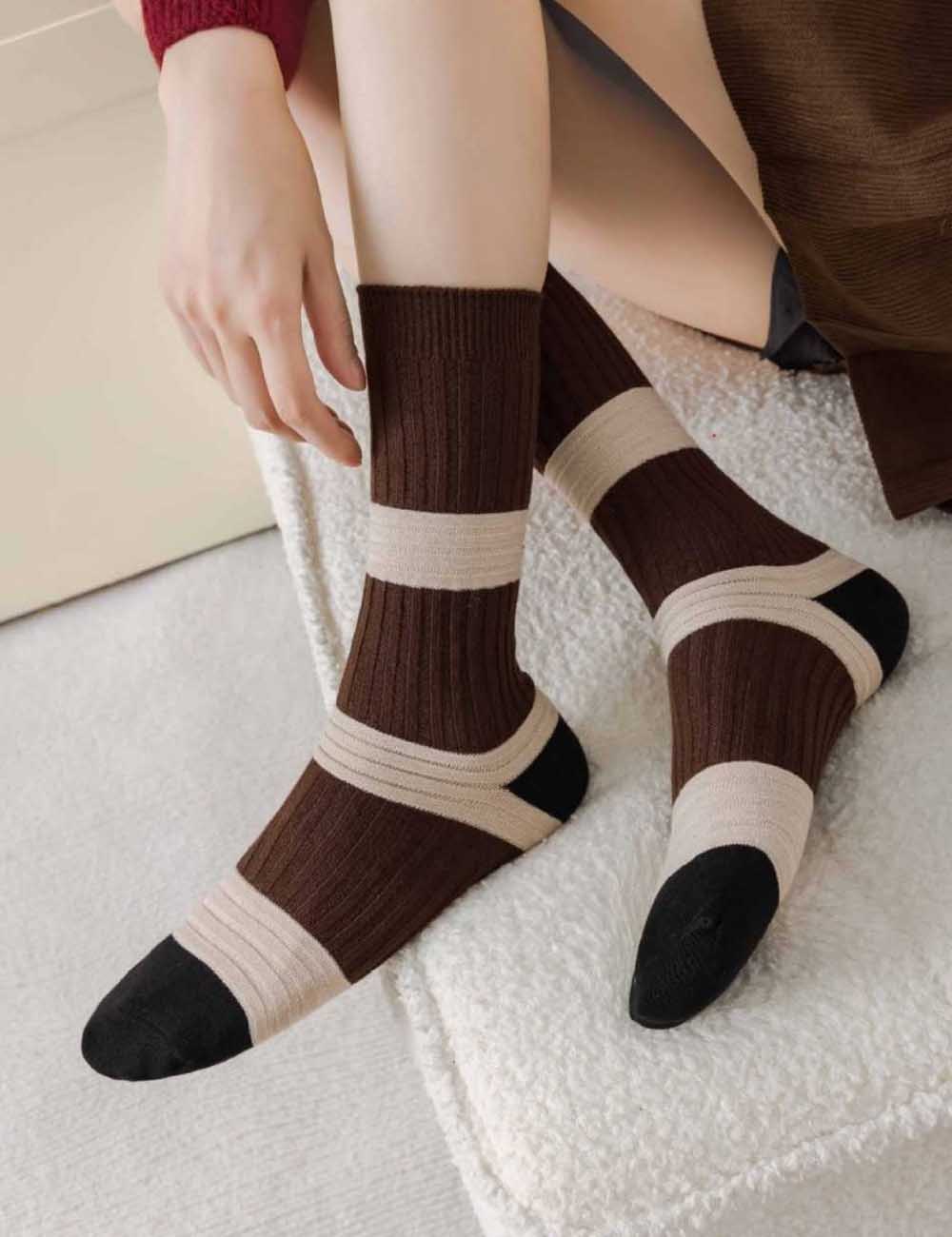 Striped Color Block Casual Crew Socks