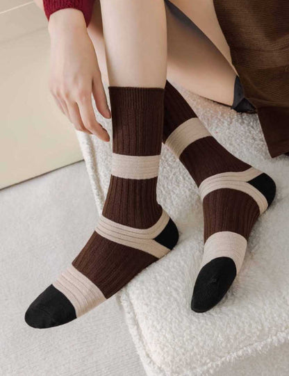 Striped Color Block Casual Crew Socks