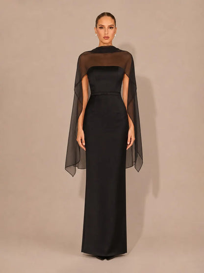 Renata Elegant Strapless Maxi Dress with Flowing Ribbons