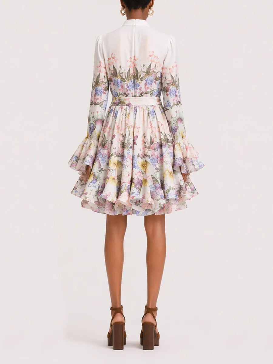 Ivy Long-Sleeve Printed Linen Mini Dress