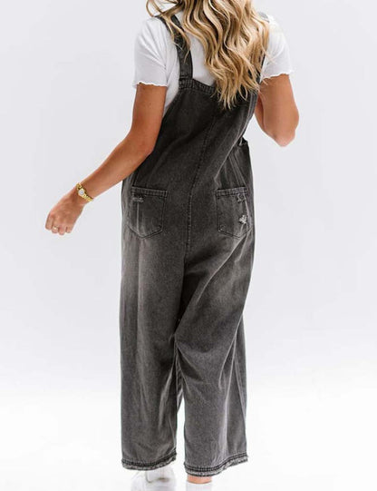 Distressed Rippd Loose Wide Leg Bib Overalls