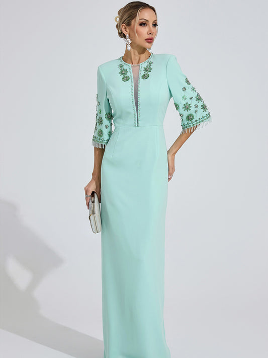 Roxana Mint Green Beaded Maxi Dress