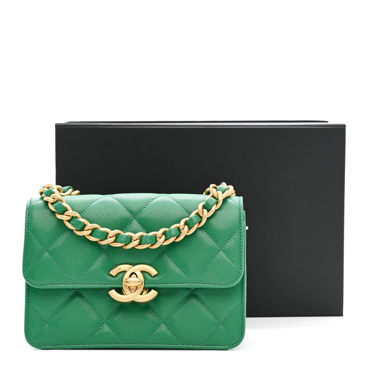 Caviar Quilted Mini CC Flap Green