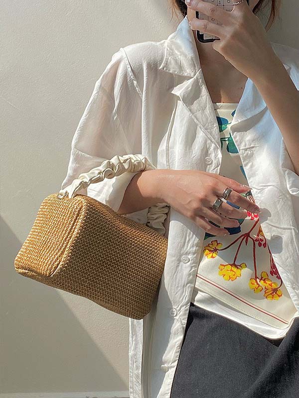 Casual Weave Contrast Color Handbags Accessories