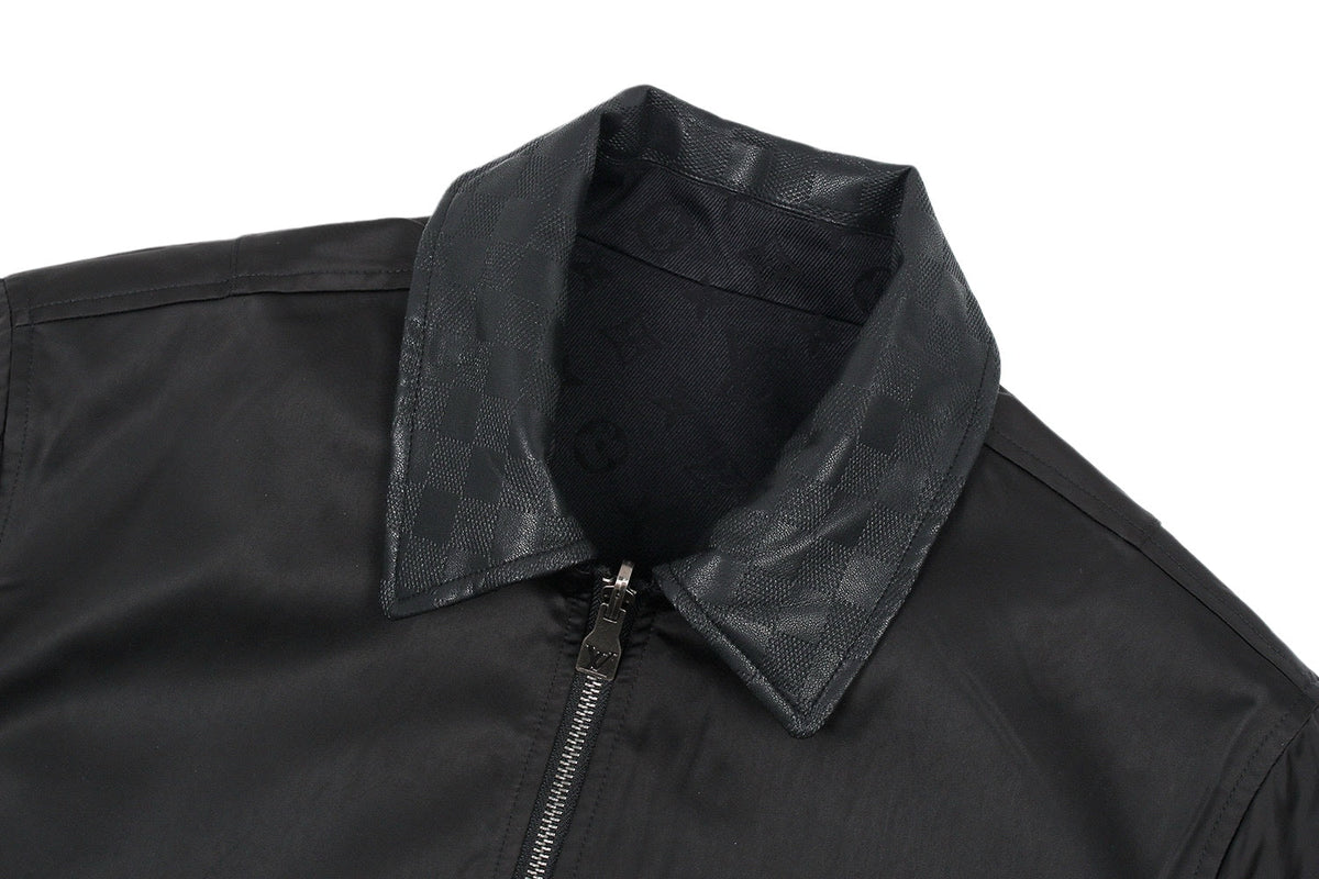 LV 1v Checkered Leather Collar Reversible Waist-cinching Jacket 494280