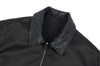 LV 1v Checkered Leather Collar Reversible Waist-cinching Jacket 494280
