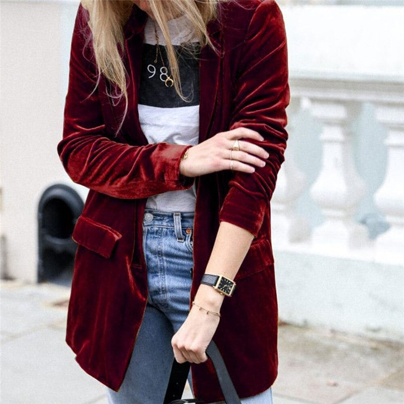 Solid Color Velvet Blazer