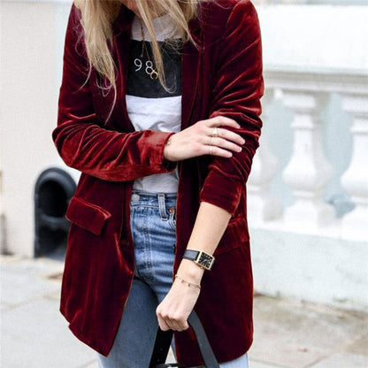 Solid Color Velvet Blazer