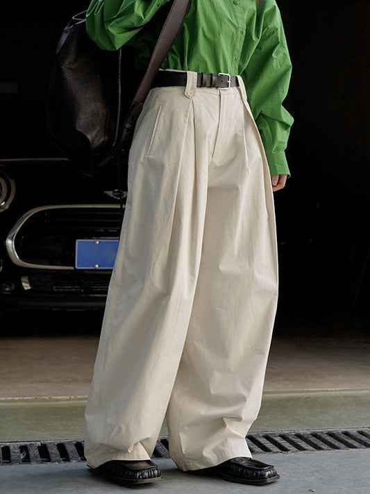 High Waisted Loose Pleated Solid Color Casual Pants Bottoms Trousers