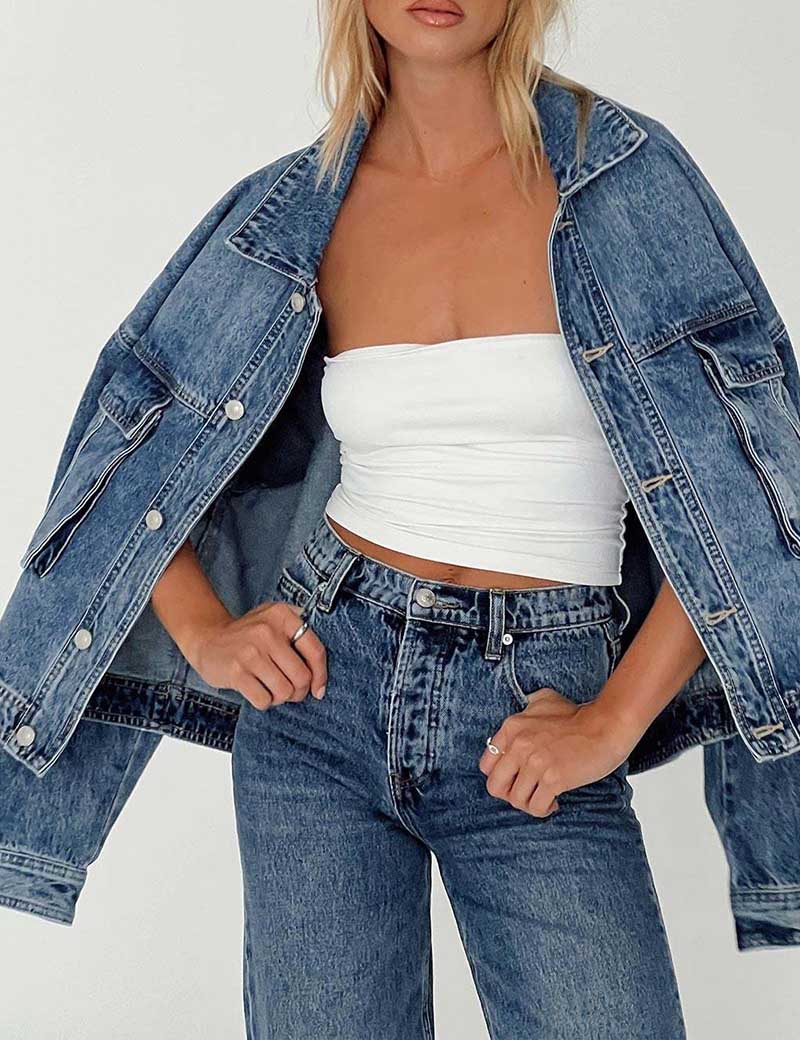 Washed Casual Pockets Buttons Denim Jacket