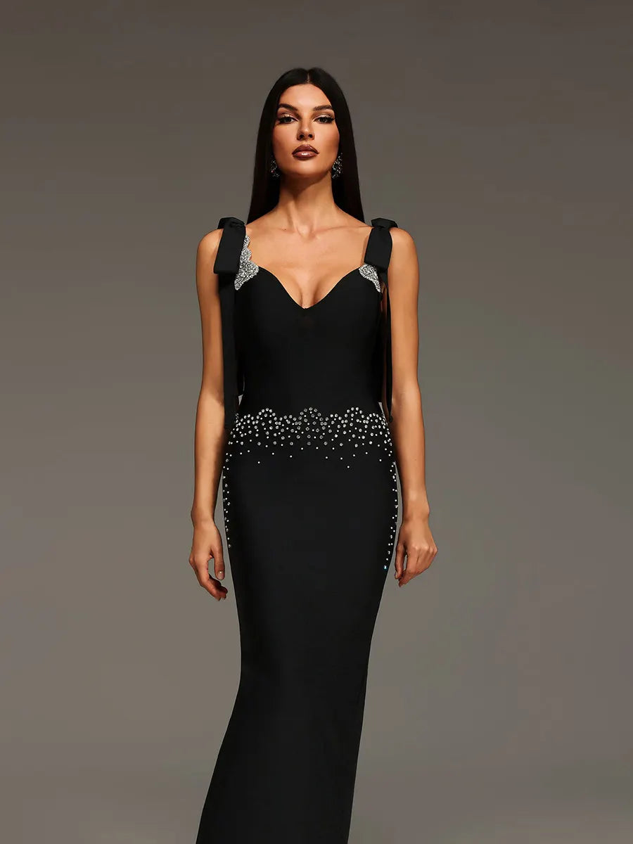 Cosima Sleeveless V-Neck Bow Bandage Maxi Dress