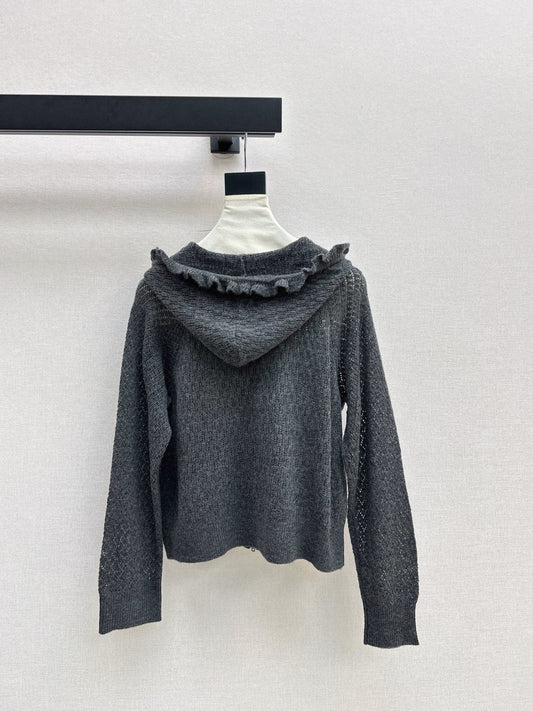 DIOR 25S HOODED KNIT CARDIGAN WITH CUTOUT DESIGN 616