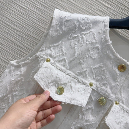 LV 25S Monograw Jacquard Fabric Vest Jacket White Cotton