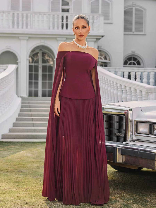 Clara Off Shoulder Pleated Maxi Dress