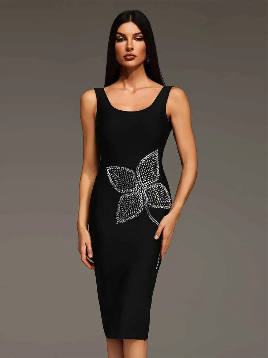 Ada Diamond Flowers Bandage Midi Dress