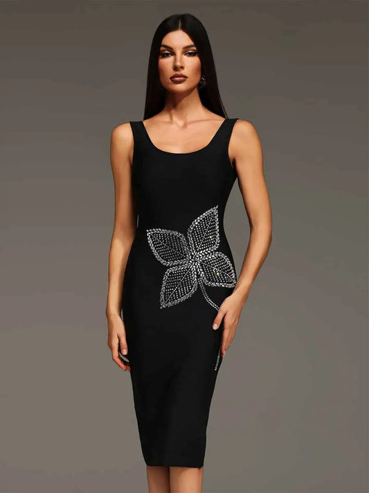 Ada Diamond Flowers Bandage Midi Dress
