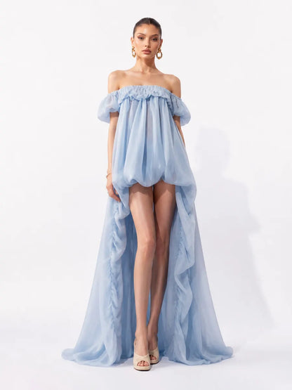 Seraphina Chiffon Strapless Tulip-Hem Maxi Dress
