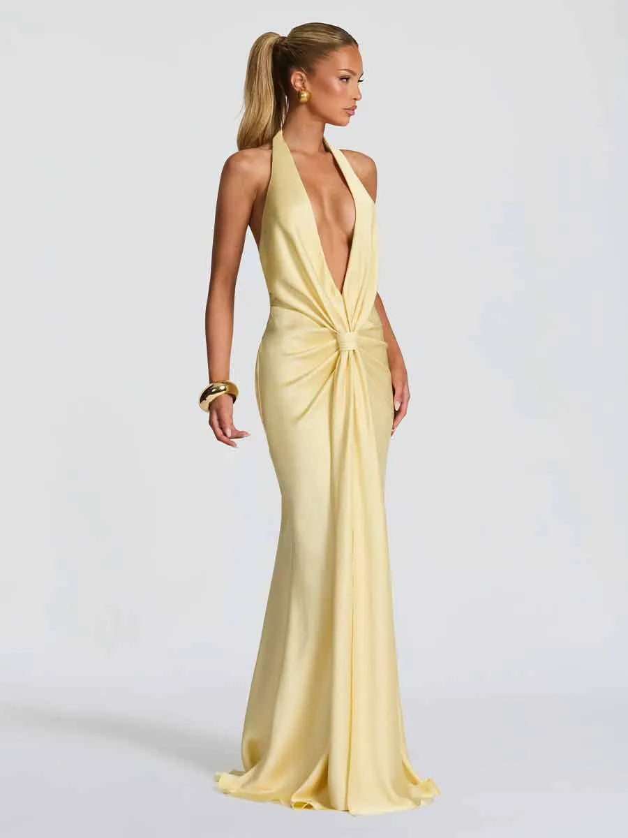 Aida Sexy Deep V-Neck Maxi Dress