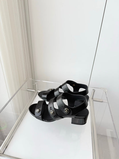 Chanel 26 Turnlock 40 Black Sandal Heels in Lambskin 597403