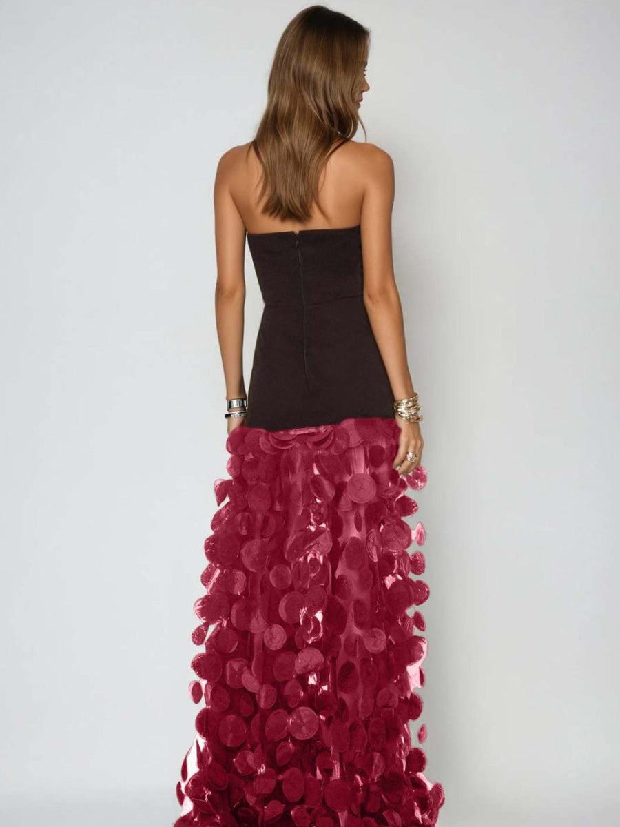 Autumn Dot Strapless Maxi Dress In Red