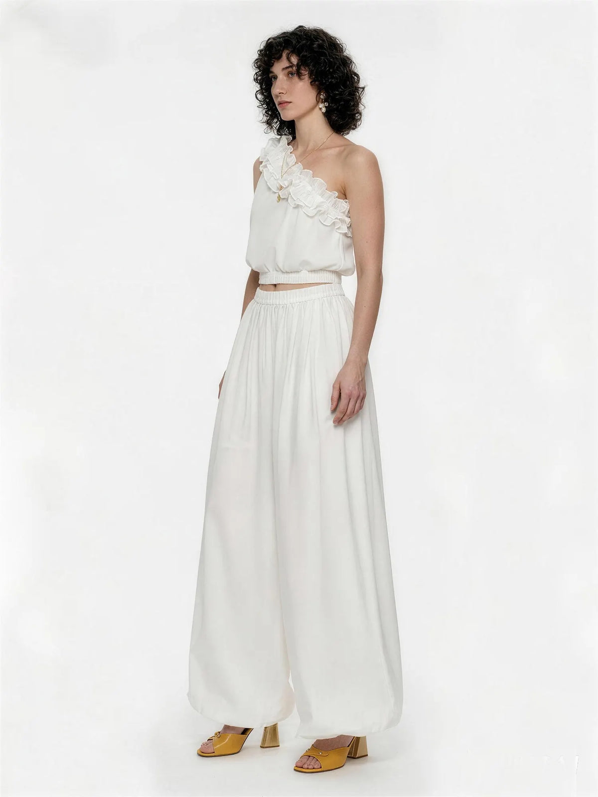 Melinda Ruffled One-Shoulder Top and Pants Set