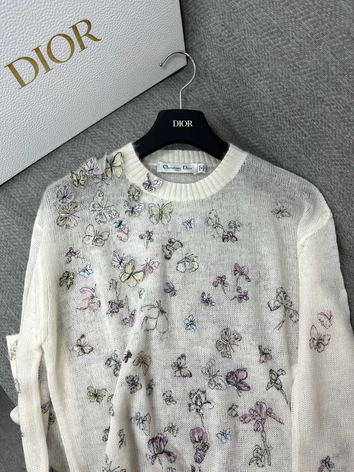 CD Butterfly Embroidered SweaterWhite Alpaca Wool Cashmere 345311