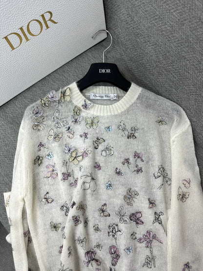 CD Butterfly Embroidered SweaterWhite Alpaca Wool Cashmere 345311