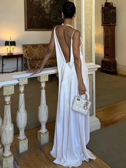 Nayeli Satin Open-Back Spaghetti Strap Maxi Dress