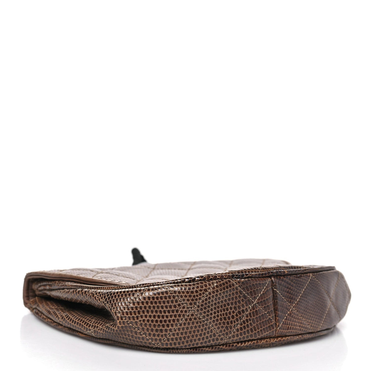 Lizard Quilted Rope Half Moon Clutch Dark Brown