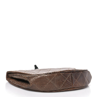 Lizard Quilted Rope Half Moon Clutch Dark Brown