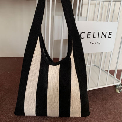 Crochet Tote Bag Niche Striped Shoulder Bag