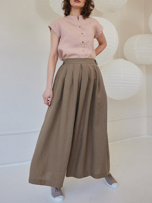 High Waisted Loose Pleated Pockets Solid Color Casual Pants Bottoms