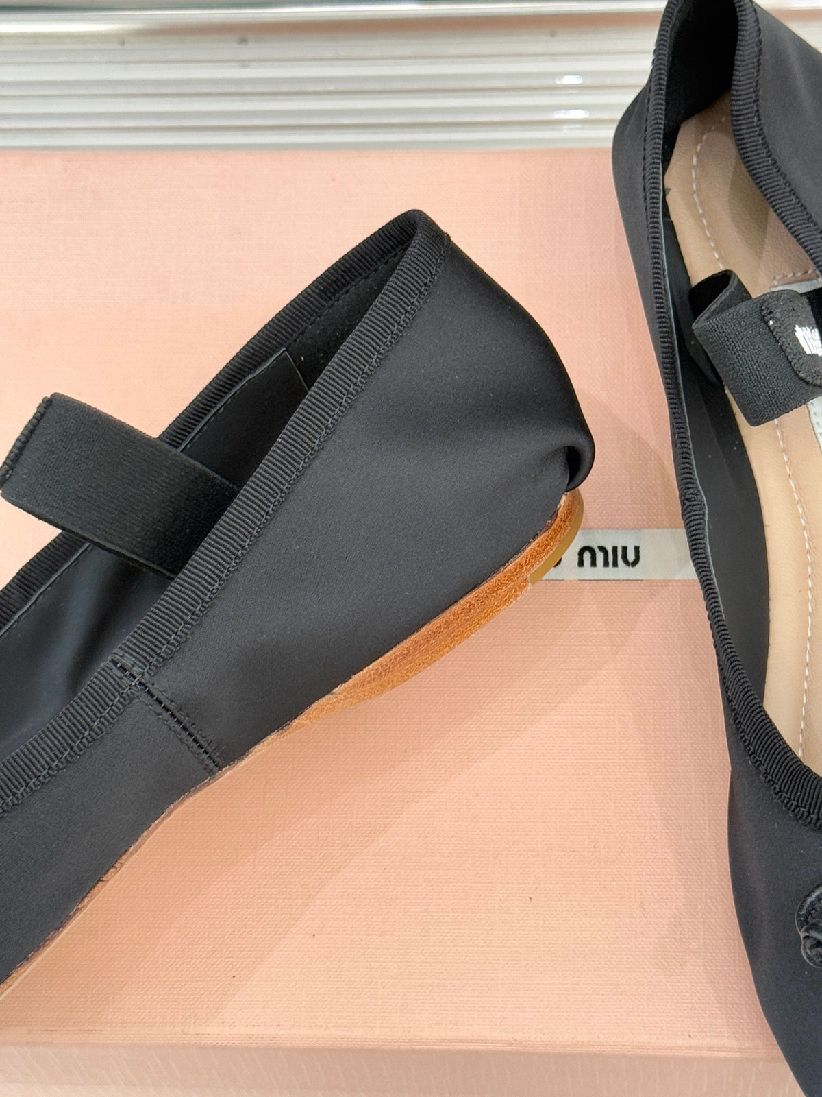 Miu Classic Bow Letter Ballet Black Satin