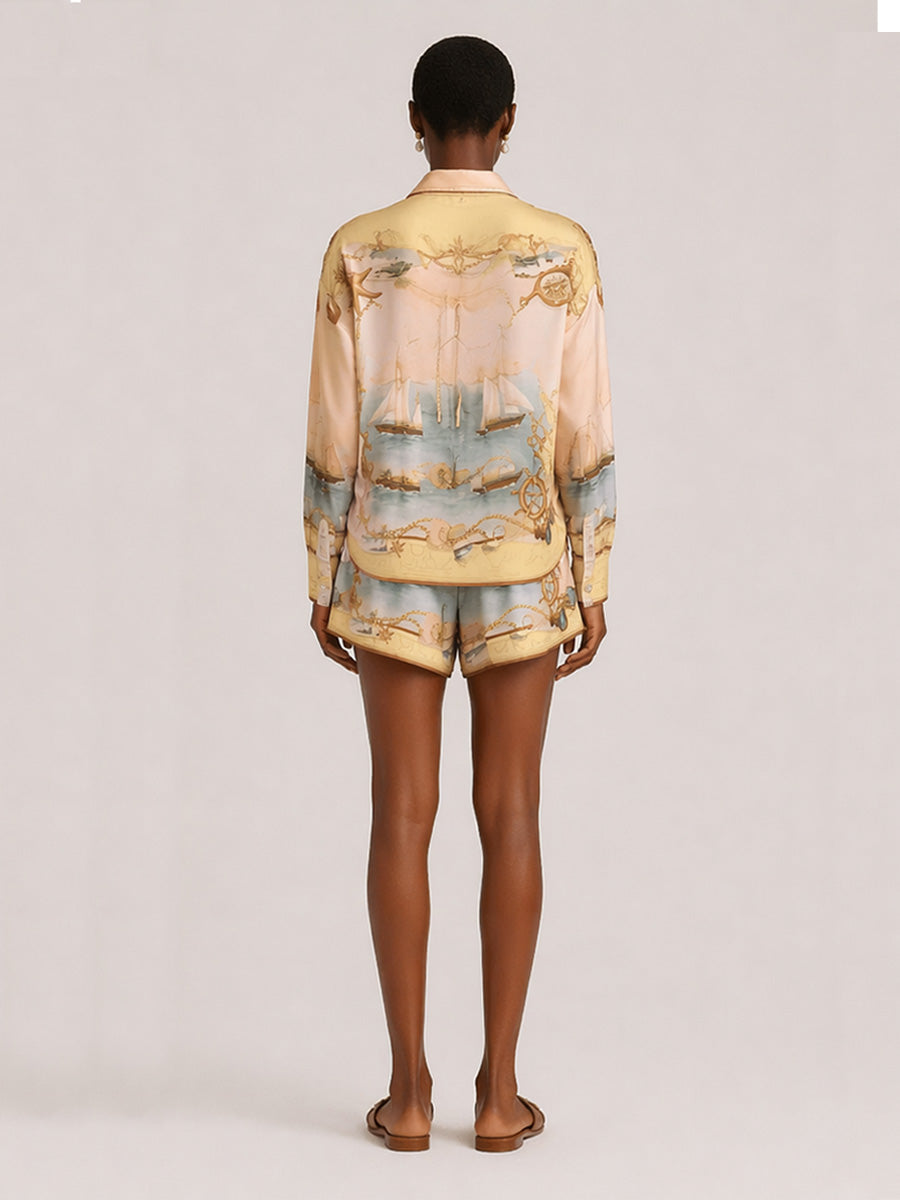 Rose Long-Sleeve Printed Shorts Set