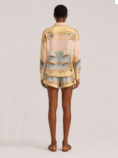 Rose Long-Sleeve Printed Shorts Set