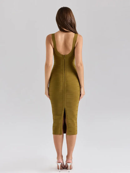 Rosalind Midi Dress In Olive-green