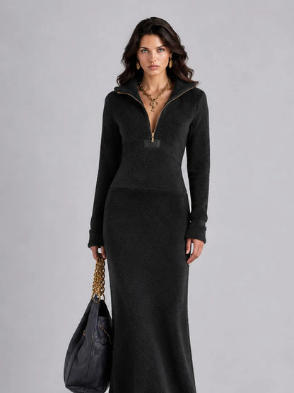 Sarah Fleece Maxi Dress with Polo Collar