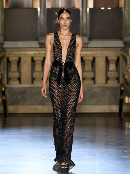 Nova Bow Detail Sequin Maxi Dress