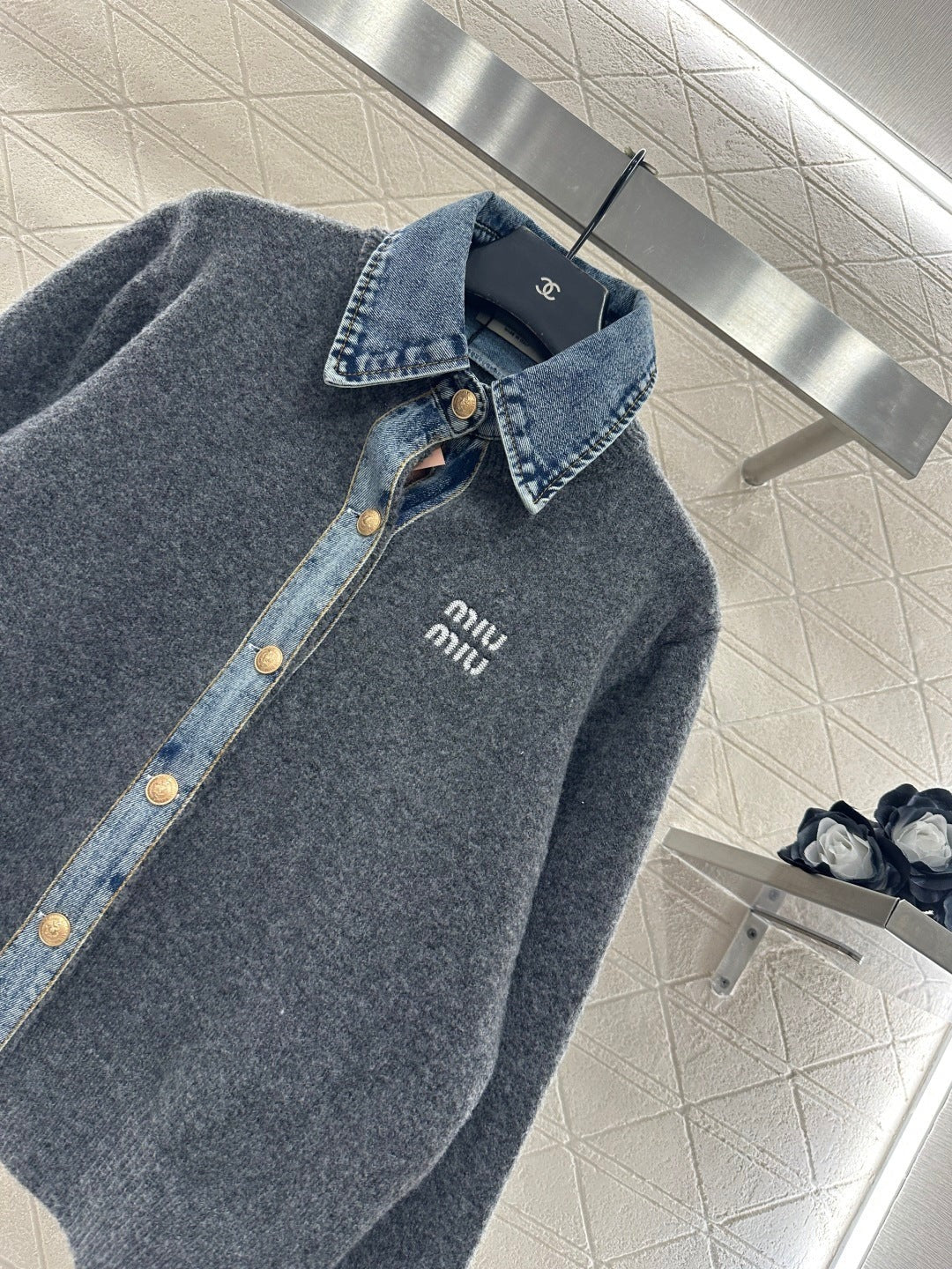 MIUMIU KNIT JACKET WITH DENIM STYLE 735