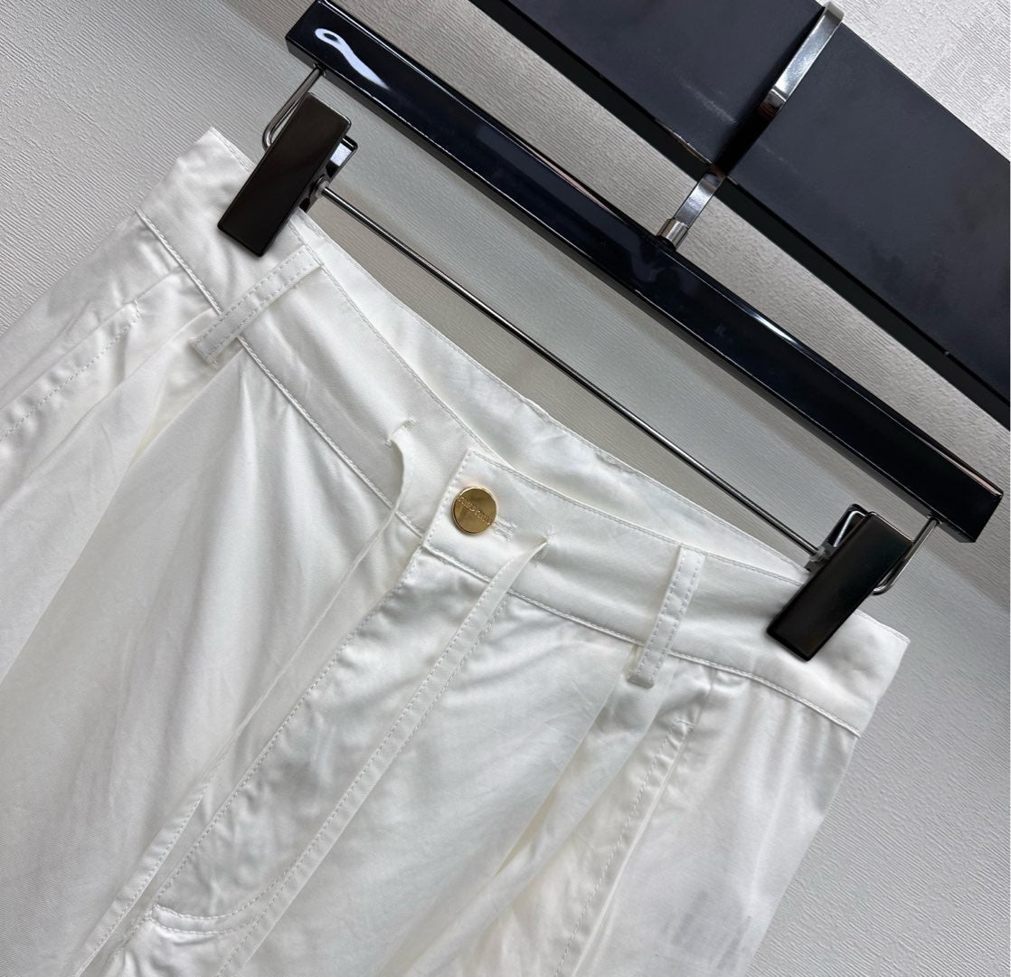 Miu Track Pants White Cotton Tencel Fabric 350246