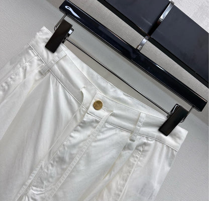 Miu Track Pants White Cotton Tencel Fabric 350246