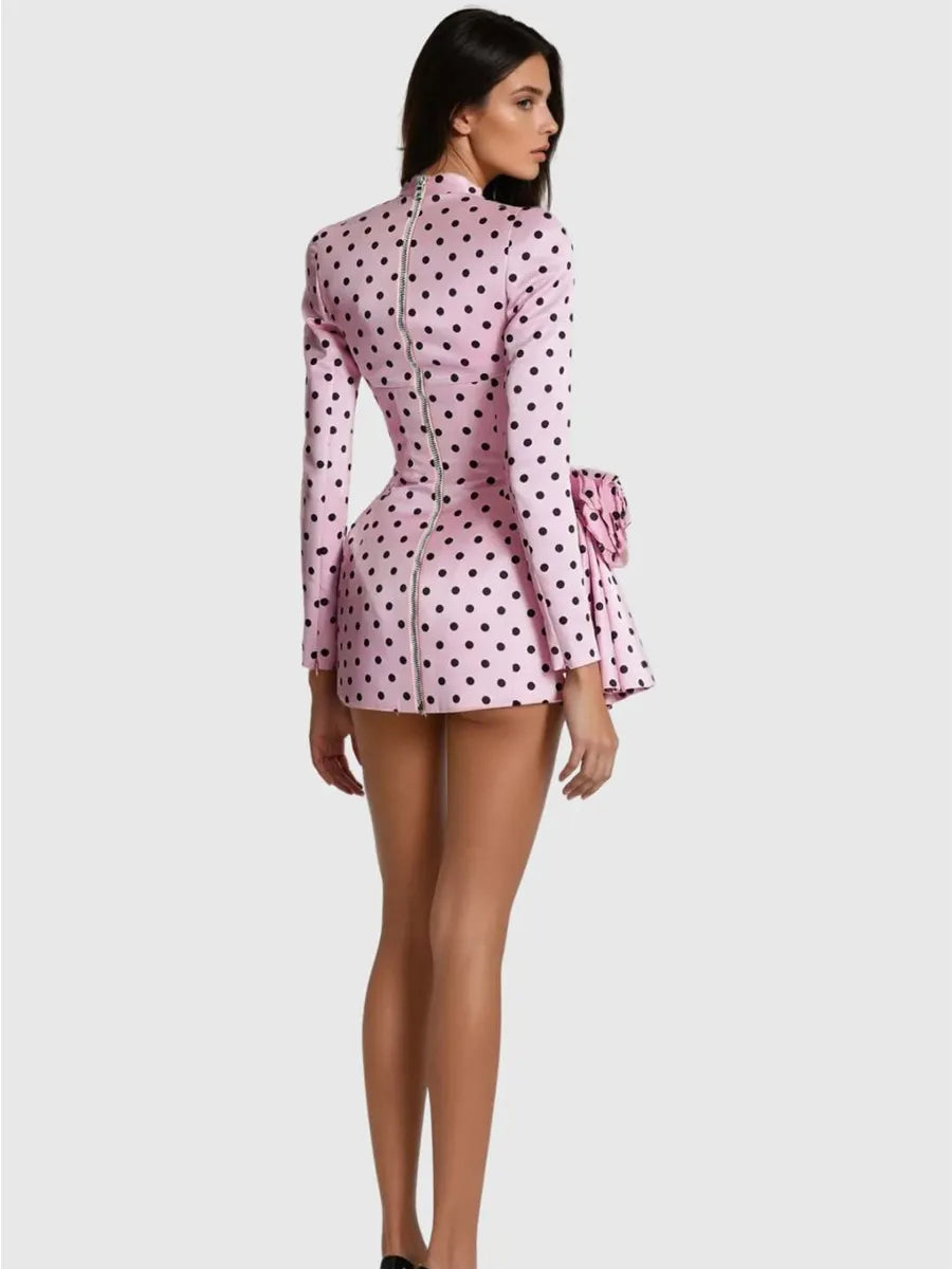 Dahlia Dot Flower Ruch Mini Dress