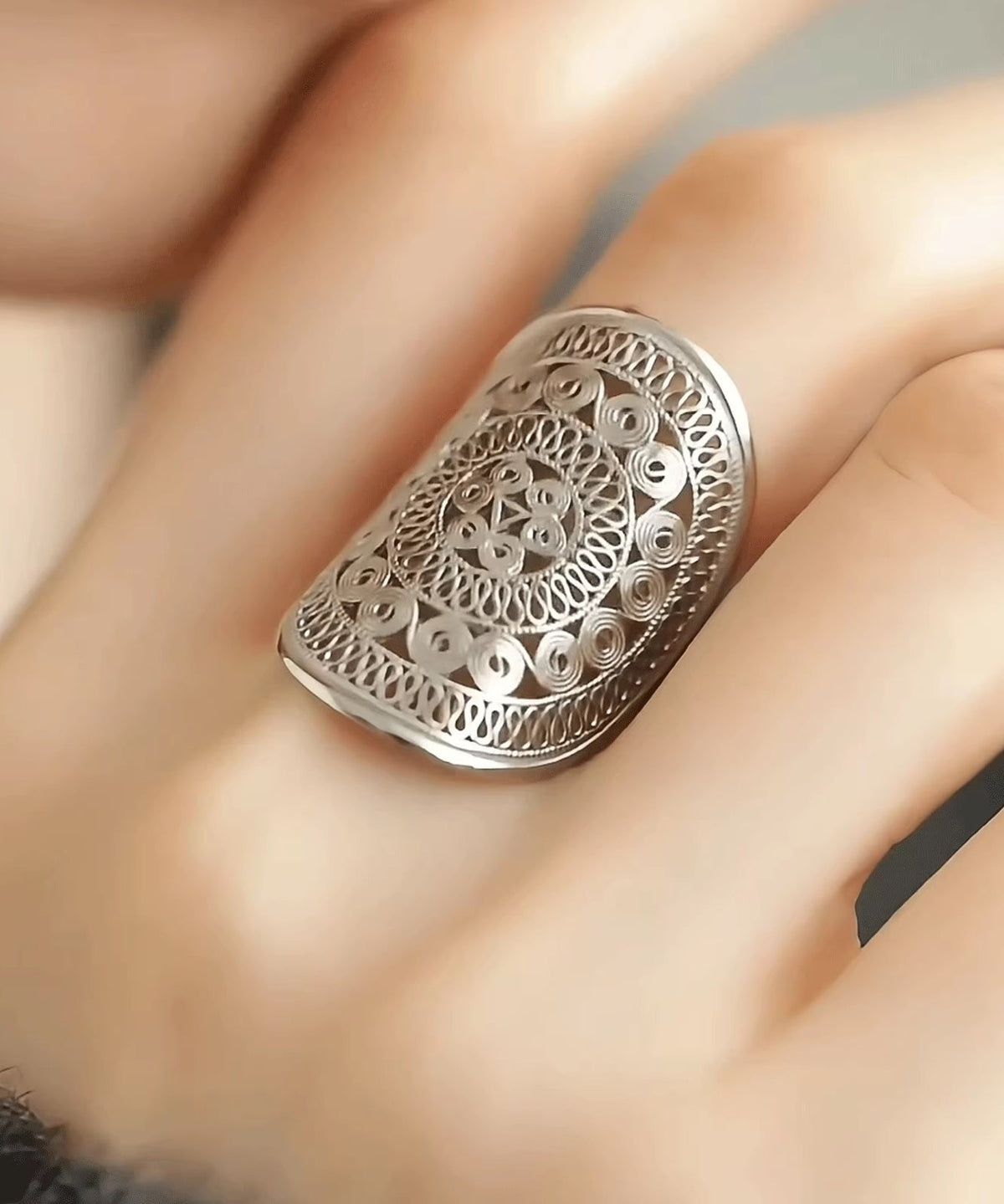 Oversize Silk Sterling Silver Hollowed Out Rings