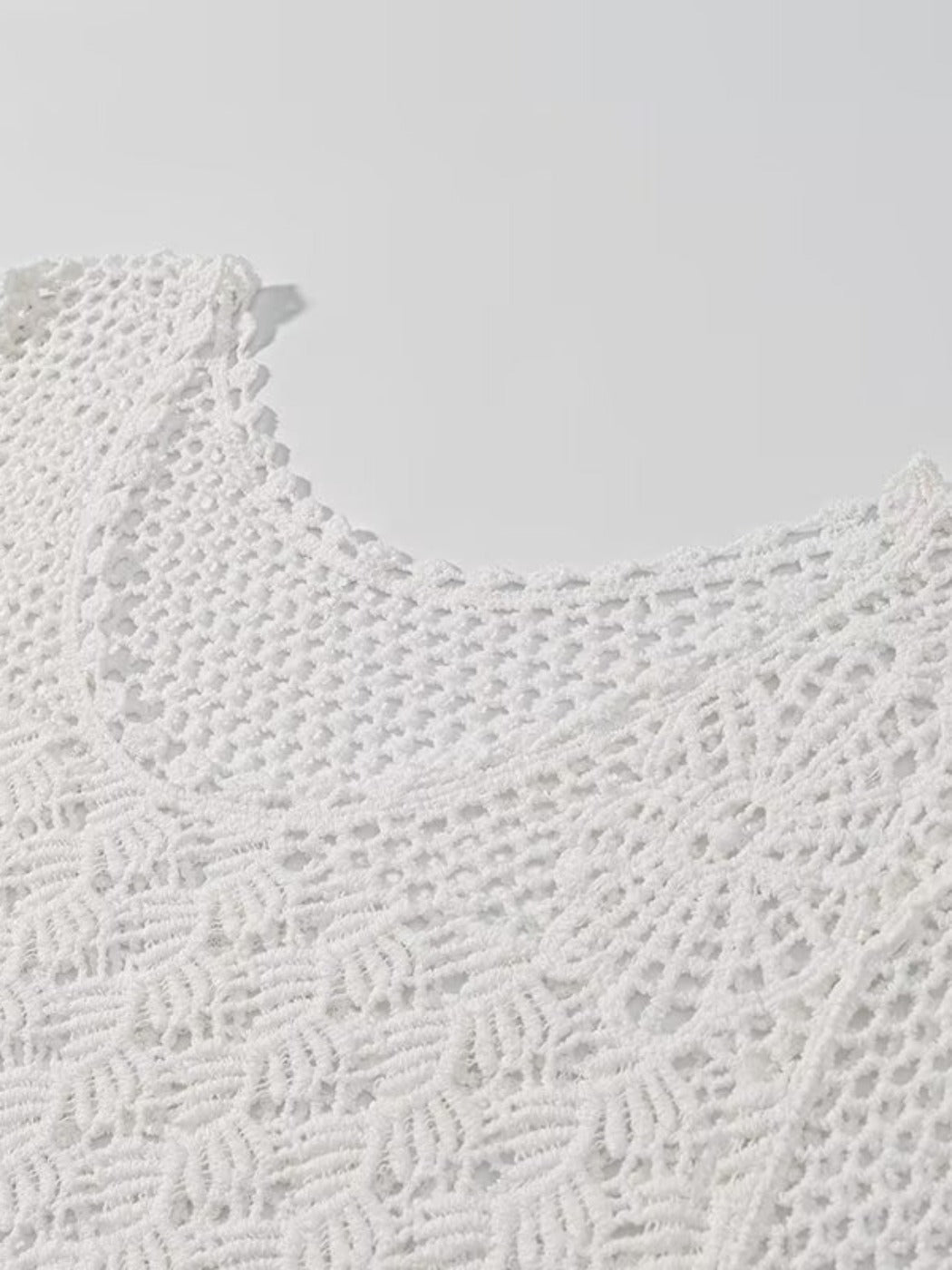 Crosa - Hollow Knitted Round Neck Long-sleeved Top