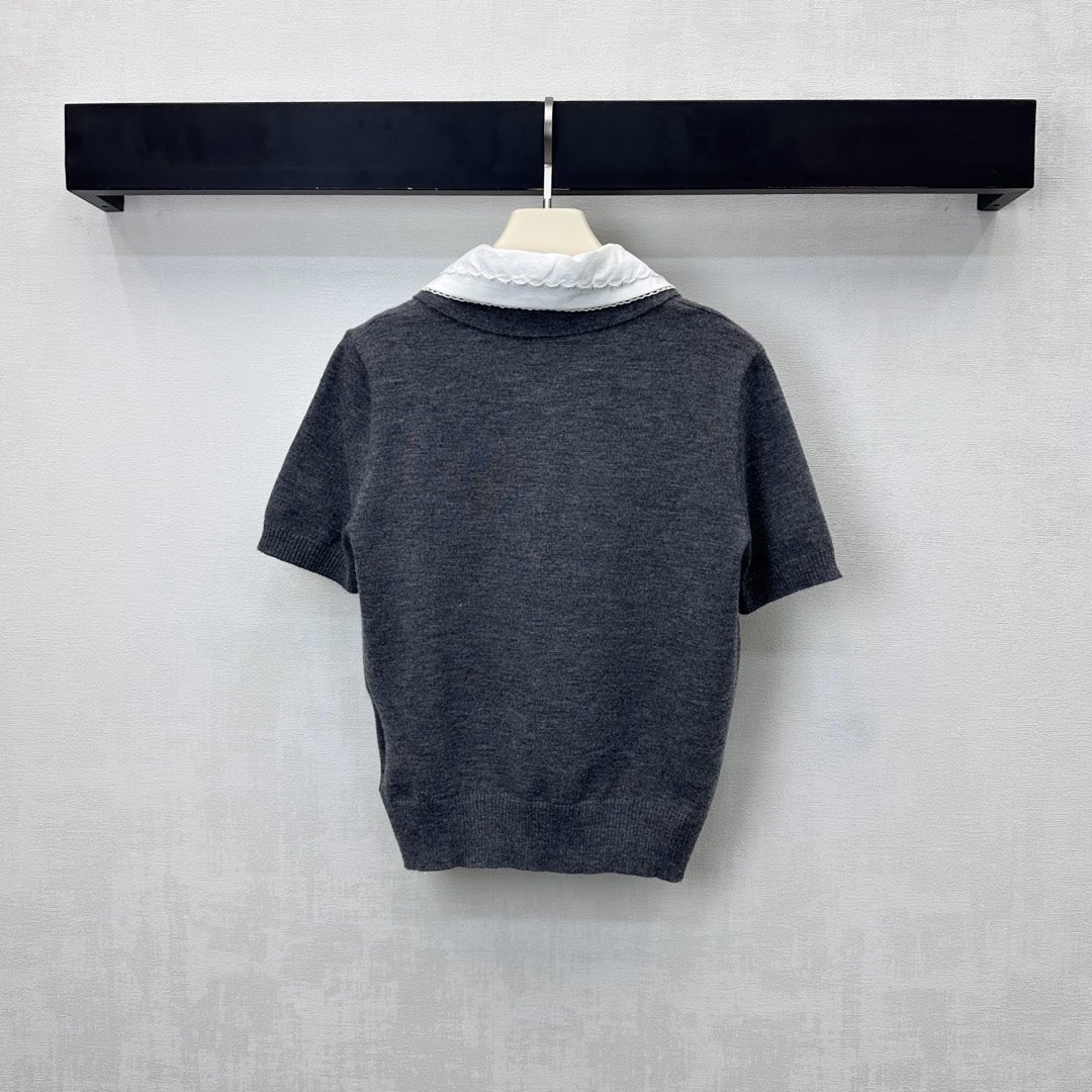 Miu Cashmere Polo Slate Gray Wool 350385