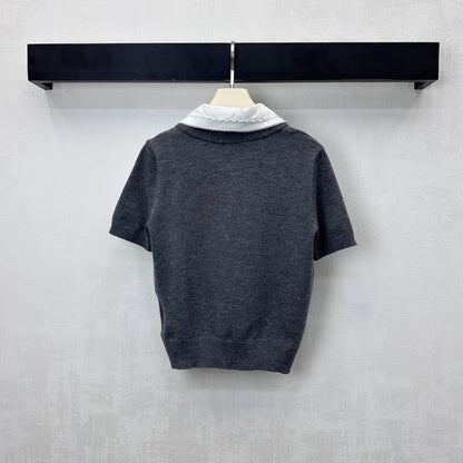 Miu Cashmere Polo Slate Gray Wool 350385
